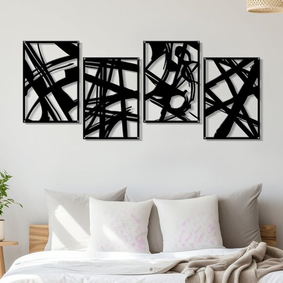 New 4 Pieces Abstract 3D Sculpture Metal Wall Art for Home or Office Decor - Picture 1 of 11